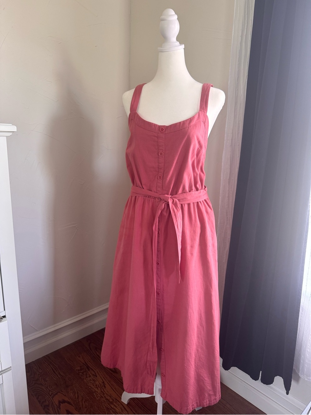 Pact Rose Pink Button-Front Midi Dress with Self Tie
